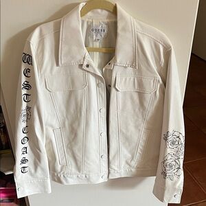 GUESS White Jean Jacket with Black Graphic